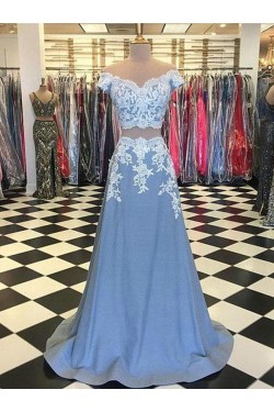 A-Line Two Pieces Lace Long Prom Dresses Formal Evening Dresses 601359