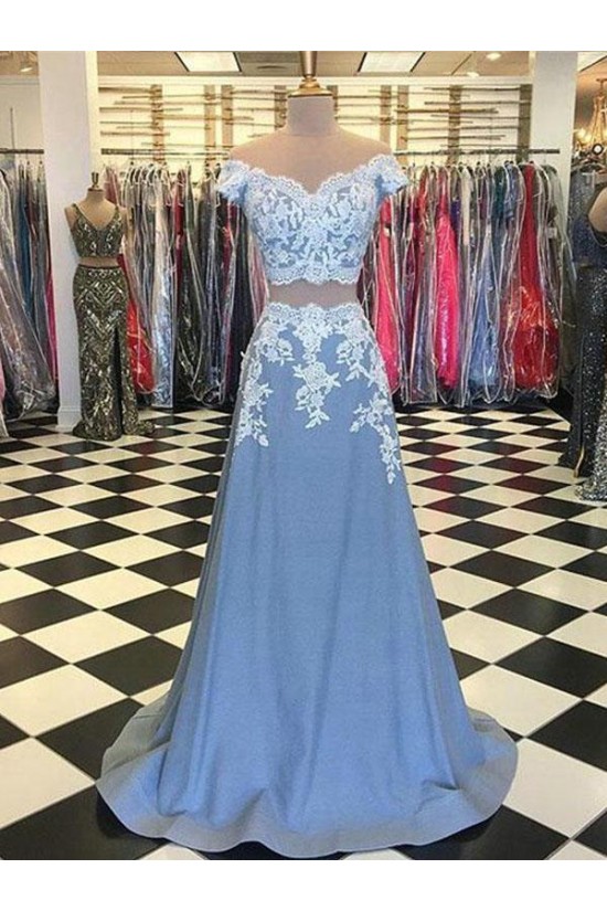 A-Line Two Pieces Lace Long Prom Dresses Formal Evening Dresses 601359 A-Line Two Pieces Lace Long Prom Dresses Formal Evening Dresses 601359