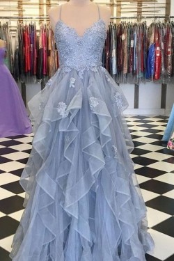 Spaghetti Straps Lace Long Prom Dresses Formal Evening Dresses 601362