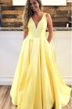 A-Line V-Neck Long Prom Dresses Formal Evening Dresses 601363