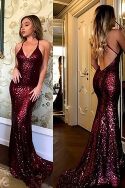 Mermaid Sequins Long Prom Dresses Formal Evening Dresses 601367