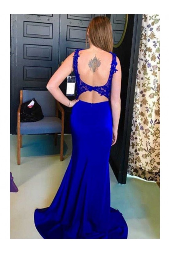 Elegant Mermaid Straps Open Back Long Prom Dress with Appliques Formal Evening Dresses 601369
