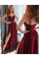 A-Line V-Neck Lace Long Prom Dresses Evening Gowns 601378