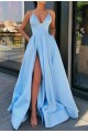 A-line Spaghetti Straps Side Slit Long Prom Dresses Evening Gowns 601379