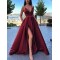 A-line Spaghetti Straps Side Slit Long Prom Dresses Evening Gowns 601379