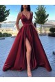 A-line Spaghetti Straps Side Slit Long Prom Dresses Evening Gowns 601379