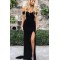 Elegant Long Black Off-the-Shoulder Prom Dresses Evening Gowns with Slit 601381