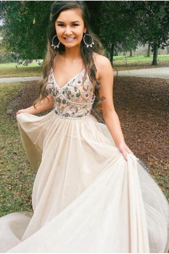 A-Line V-Neck Long Prom Dress Formal Evening Dresses 601384 A-Line V-Neck Long Prom Dress Formal Evening Dresses 601384