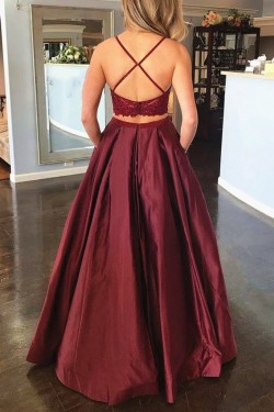 A-Line Two Pieces Long Prom Dress Formal Evening Dresses 601385