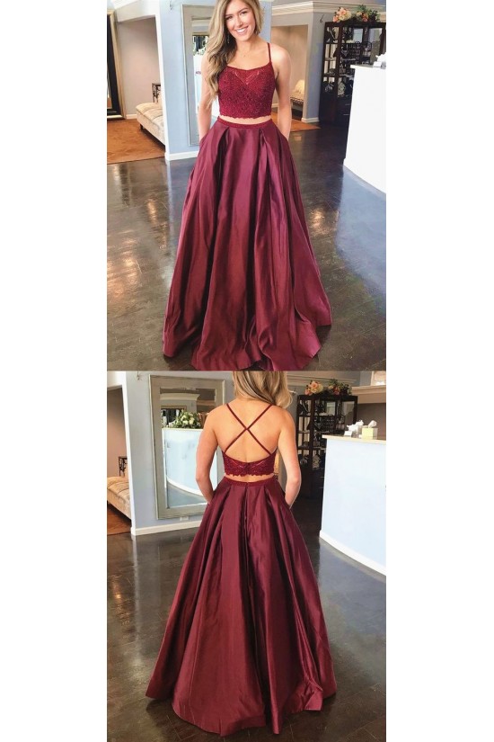 A-Line Two Pieces Long Prom Dress Formal Evening Dresses 601385