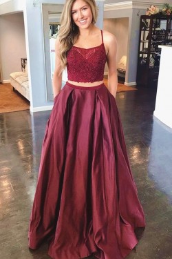 A-Line Two Pieces Long Prom Dress Formal Evening Dresses 601385