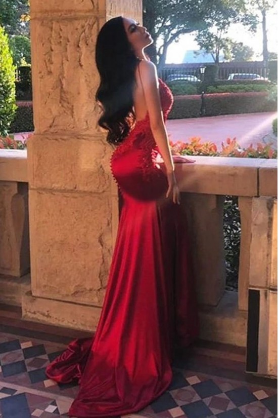 Sexy Mermaid V-Neck Lace Long Prom Dress Formal Evening Dresses 601389