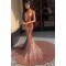 Sexy Mermaid Spaghetti Straps V-neck Sparkling Long Prom Dress Formal Evening Dresses 601392
