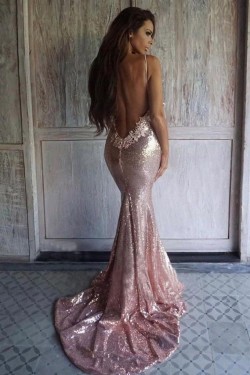 Mermaid V-Neck Spaghetti Straps Long Prom Dress Formal Evening Dresses 601395