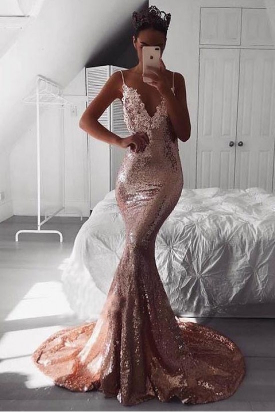 Mermaid V-Neck Spaghetti Straps Long Prom Dress Formal Evening Dresses 601395 Mermaid V-Neck Spaghetti Straps Long Prom Dress Formal Evening Dresses 601395
