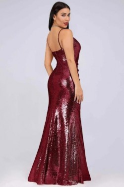 Elegant Spaghetti Straps V-Neck Sparkling Long Prom Dress Formal Evening Dresses 601398