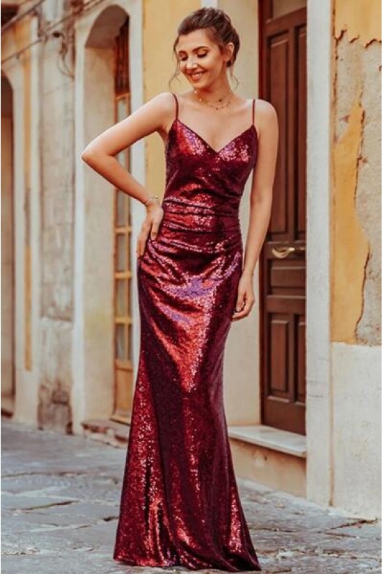 Elegant Spaghetti Straps V-Neck Sparkling Long Prom Dress Formal Evening Dresses 601398 Elegant Spaghetti Straps V-Neck Sparkling Long Prom Dress Formal Evening Dresses 601398