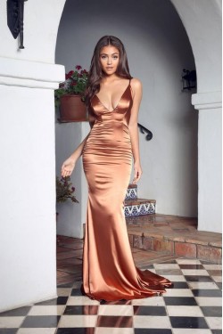 Mermaid Spaghetti Straps V-Neck Long Prom Dress Formal Evening Dresses 601403
