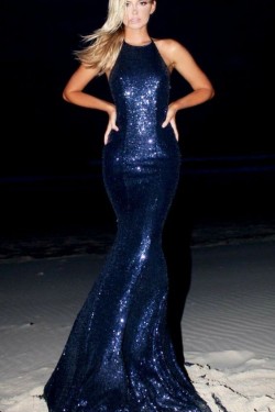 Mermaid Halter Sparkling Long Prom Dress Formal Evening Dresses 601404