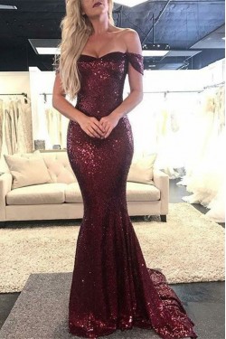 Mermaid Off-the-Shoulder Sparkling Long Prom Dress Formal Evening Dresses 601406