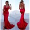Mermaid V-Neck Long Red Prom Dress Formal Evening Dresses 601416