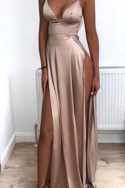 Sexy Long Red V-Neck Spaghetti Straps Prom Dress Formal Evening Dresses 601418