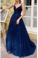 A-Line V-Neck Lace Appliques Long Prom Dress Formal Evening Dresses 601419