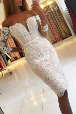 Elegant Off-the-Shoulder Short Lace Prom Dress Formal Evening Dresses 601423