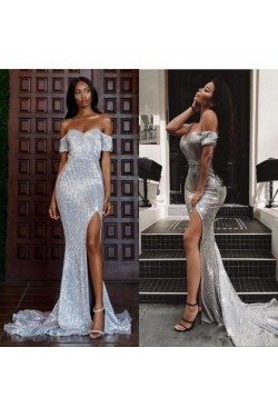 Mermaid Off-the-Shoulder Sparkling Long Prom Dress Formal Evening Dresses 601428