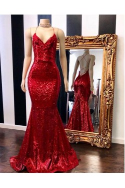 Mermaid Spaghetti Straps Sparkling Long Prom Dress Formal Evening Dresses 601432