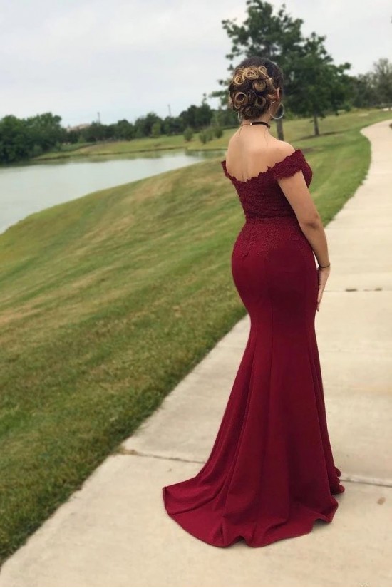 Mermaid Off-the-Shoulder Lace Long Prom Dress Formal Evening Dresses 601436