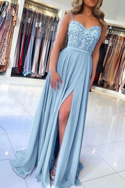 A-Line Beaded Lace Chiffon Long Prom Dress Formal Evening Dresses 601441