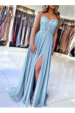 A-Line Beaded Lace Chiffon Long Prom Dress Formal Evening Dresses 601441
