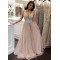 A-Line Beaded V-Neck Long Prom Dress Formal Evening Dresses 601442