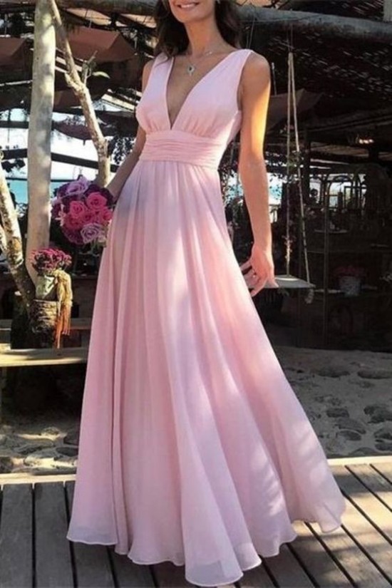 A-Line Long Pink V-Neck Chiffon Prom Dress Formal Evening Dresses 601448 A-Line Long Pink V-Neck Chiffon Prom Dress Formal Evening Dresses 601448