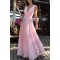 A-Line Long Pink V-Neck Chiffon Prom Dress Formal Evening Dresses 601448