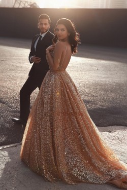 A-Line Sparkling Long Prom Dress Formal Evening Dresses 601454