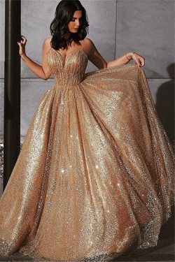 A-Line Sparkling Long Prom Dress Formal Evening Dresses 601454