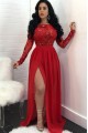 Long Sleeves Chiffon Lace Long Prom Dress Formal Evening Dresses 601455
