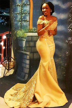Mermaid Off-the-Shoulder Long Yellow Prom Dress Formal Evening Dresses 601456