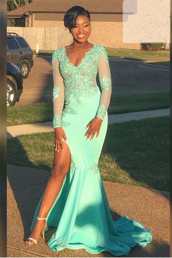 Mermaid Long Sleeves V-Neck Lace Long Prom Dress Formal Evening Dresses 601459 Mermaid Long Sleeves V-Neck Lace Long Prom Dress Formal Evening Dresses 601459