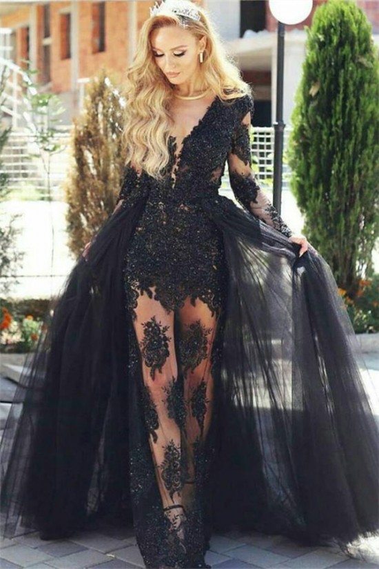 Lace and Tulle V-Neck Long Black Prom Dress Formal Evening Dresses 601463 Lace and Tulle V-Neck Long Black Prom Dress Formal Evening Dresses 601463