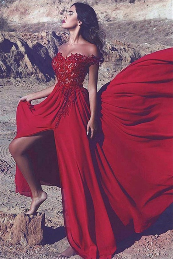 A-Line Off-the-Shoulder Lace Chiffon Long Red Prom Dress Formal Evening Dresses 601466 A-Line Off-the-Shoulder Lace Chiffon Long Red Prom Dress Formal Evening Dresses 601466