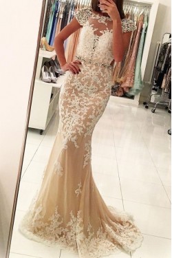 Mermaid Beaded Lace Long Prom Dress Formal Evening Dresses 601484