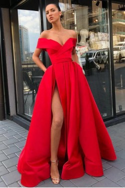 A-Line Off-the-Shoulder Long Prom Dress Formal Evening Dresses 601485