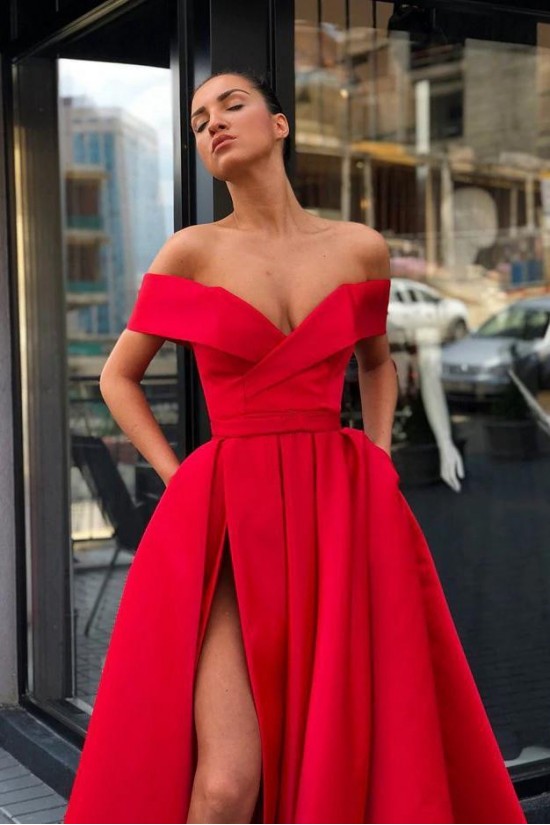 A-Line Off-the-Shoulder Long Prom Dress Formal Evening Dresses 601485