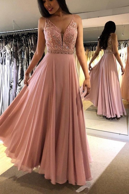 A-Line Beaded Lace Chiffon Long Prom Dress Formal Evening Dresses 601488 A-Line Beaded Lace Chiffon Long Prom Dress Formal Evening Dresses 601488
