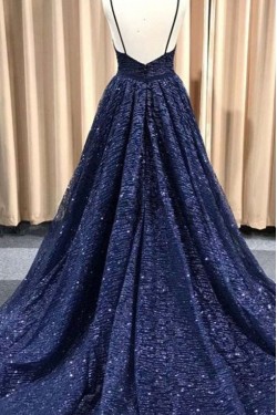 A-Line Sparkling V-Neck Long Prom Dress Formal Evening Dresses 601494
