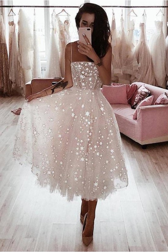 A-Line Spaghetti Straps Sparkling Prom Dress Formal Evening Dresses 601496