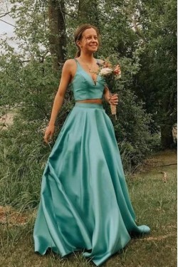 A-Line Two Pieces Long Prom Dress Formal Evening Dresses 601499